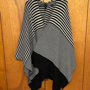Lane Bryant Black and White Striped Knit Poncho